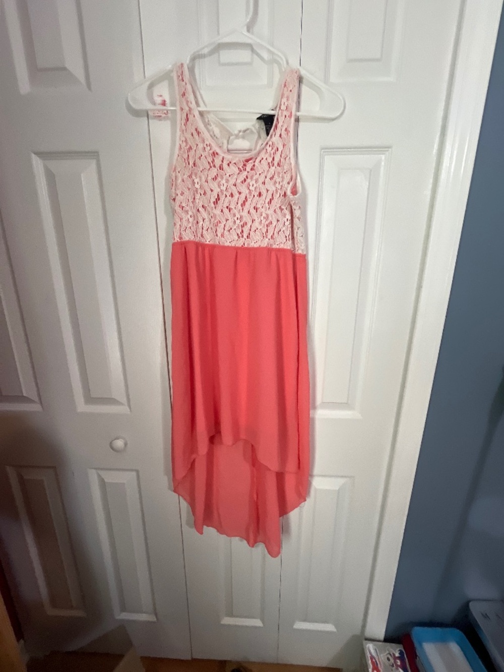 rue21 Coral Chiffon & White Lace High-Low Sundress - Size S